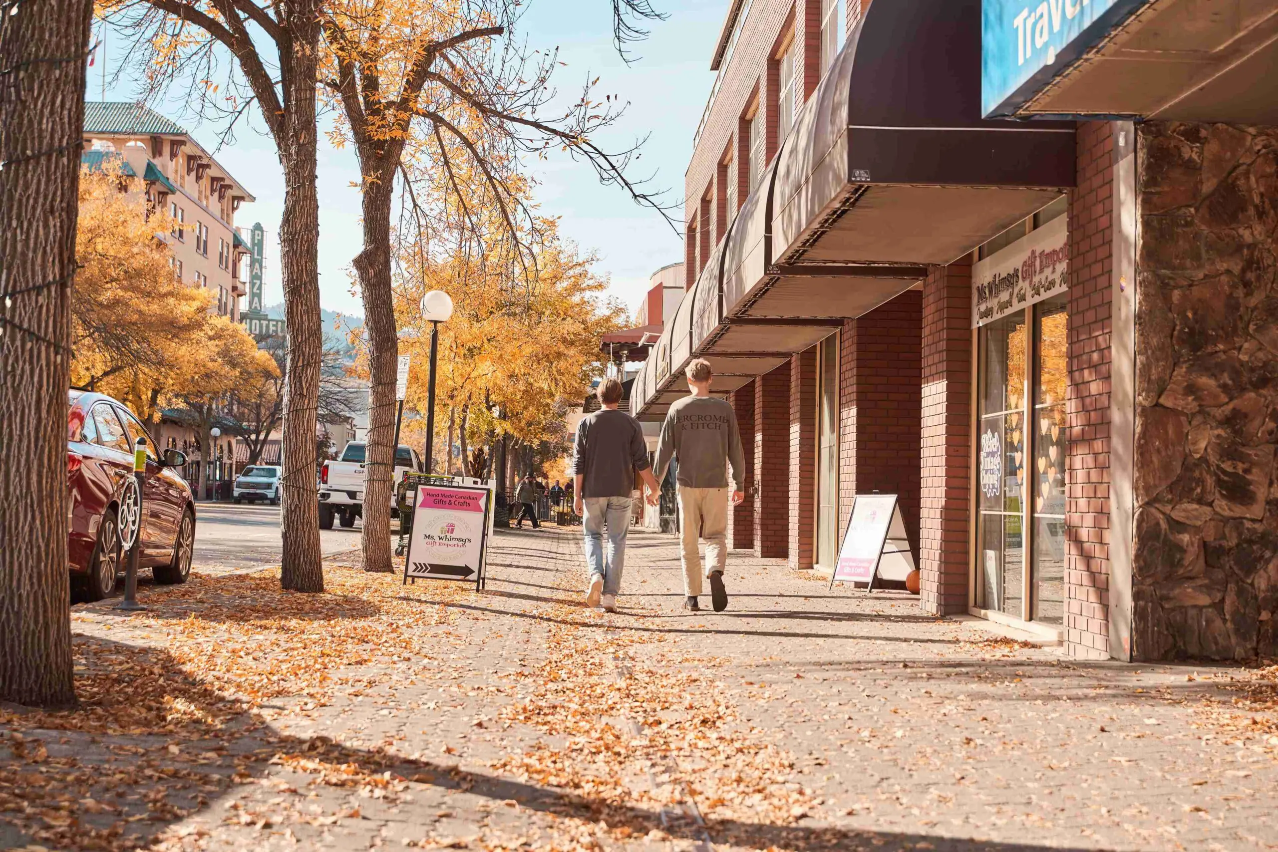 fall photoshoot walking down the street